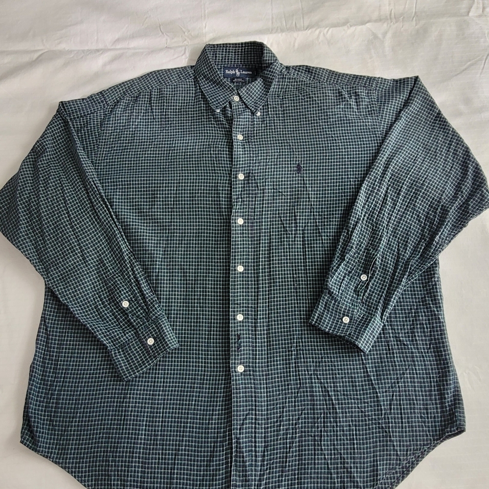 Ralph Lauren Men's Green Checkered Shirt There is a defect in the fabric